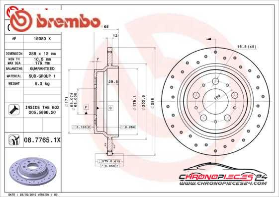 Achat de BREMBO 08.7765.1X Disque de frein pas chères