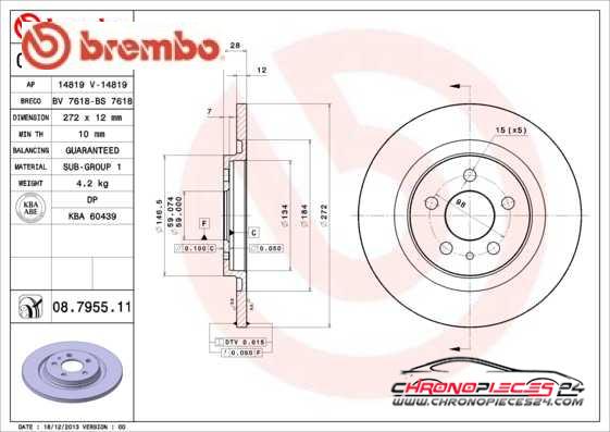 Achat de BREMBO 08.7955.11 Disque de frein pas chères