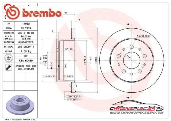 Achat de BREMBO 08.8094.50 Disque de frein pas chères