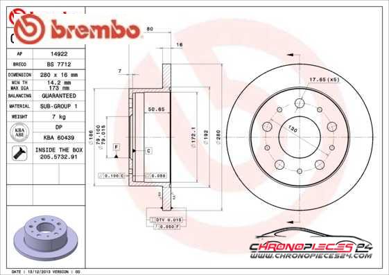 Achat de BREMBO 08.8094.60 Disque de frein pas chères