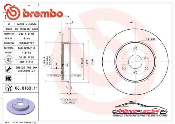 Achat de BREMBO 08.8163.10 Disque de frein pas chères