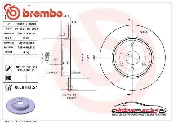 Achat de BREMBO 08.8163.21 Disque de frein pas chères