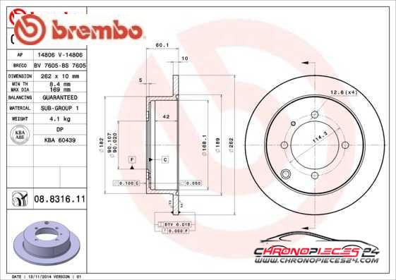 Achat de BREMBO 08.8316.11 Disque de frein pas chères