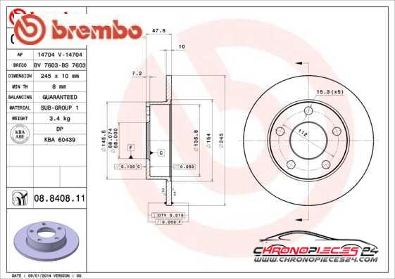 Achat de BREMBO 08.8408.11 Disque de frein pas chères