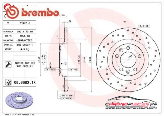 Achat de BREMBO 08.8682.1X Disque de frein pas chères