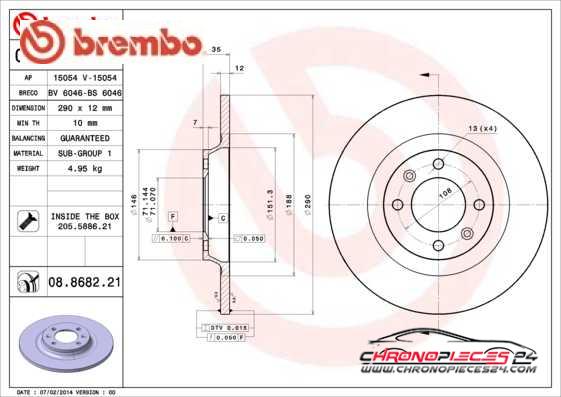 Achat de BREMBO 08.8682.21 Disque de frein pas chères