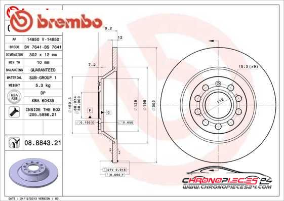 Achat de BREMBO 08.8843.21 Disque de frein pas chères