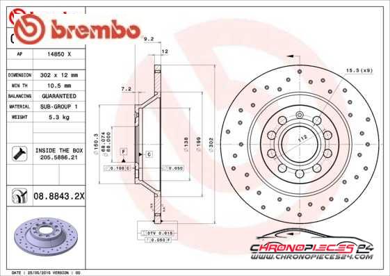 Achat de BREMBO 08.8843.2X Disque de frein pas chères