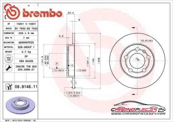 Achat de BREMBO 08.9148.11 Disque de frein pas chères