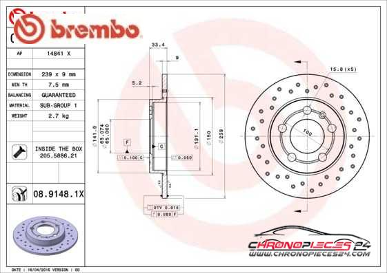 Achat de BREMBO 08.9148.1X Disque de frein pas chères