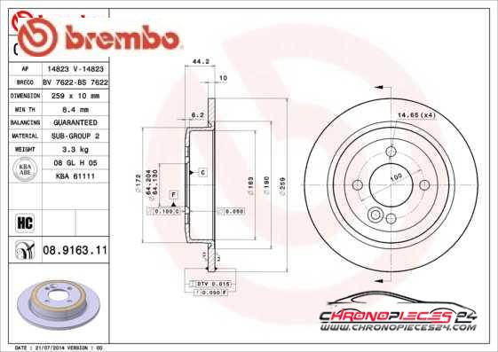 Achat de BREMBO 08.9163.10 Disque de frein pas chères