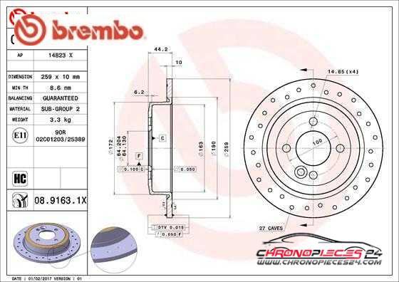 Achat de BREMBO 08.9163.1X Disque de frein pas chères