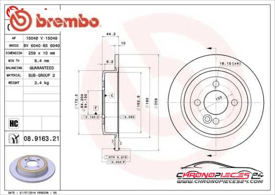 Achat de BREMBO 08.9163.21 Disque de frein pas chères