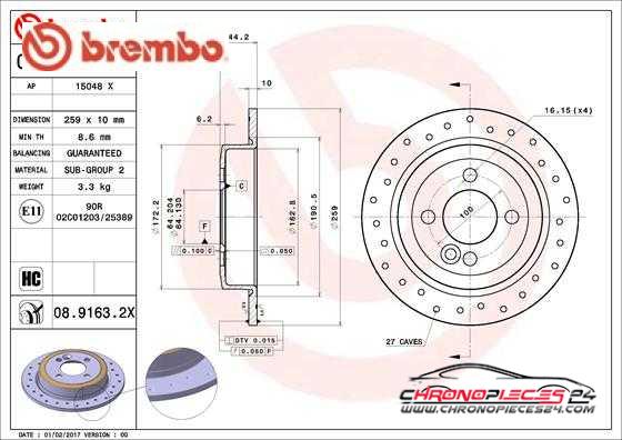 Achat de BREMBO 08.9163.2X Disque de frein pas chères