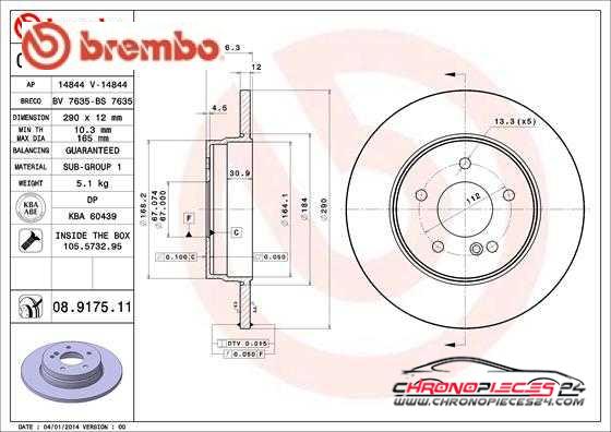 Achat de BREMBO 08.9175.11 Disque de frein pas chères