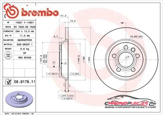 Achat de BREMBO 08.9176.11 Disque de frein pas chères