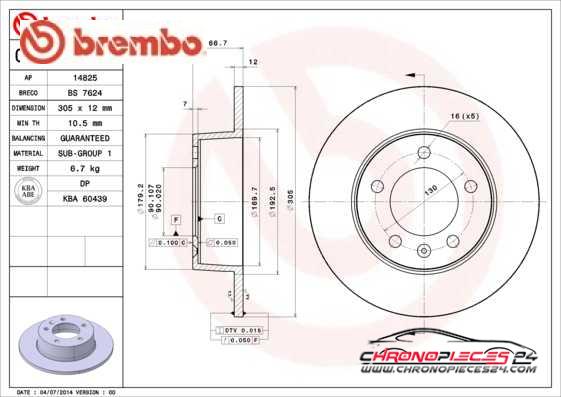 Achat de BREMBO 08.9371.10 Disque de frein pas chères