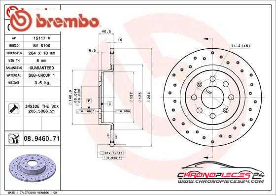 Achat de BREMBO 08.9460.71 Disque de frein pas chères