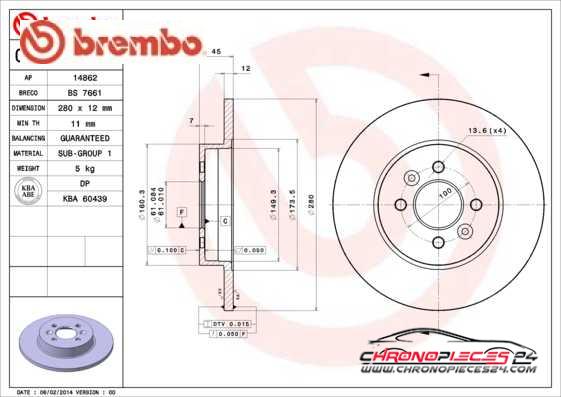 Achat de BREMBO 08.9465.10 Disque de frein pas chères