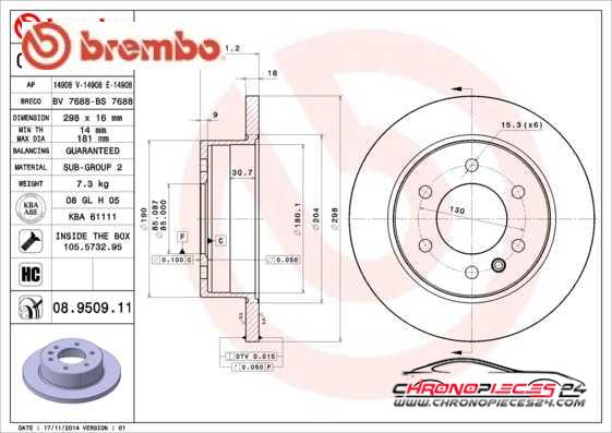 Achat de BREMBO 08.9509.11 Disque de frein pas chères