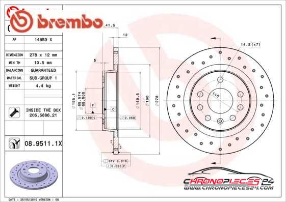 Achat de BREMBO 08.9511.1X Disque de frein pas chères