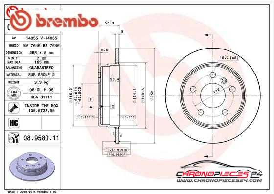 Achat de BREMBO 08.9580.11 Disque de frein pas chères