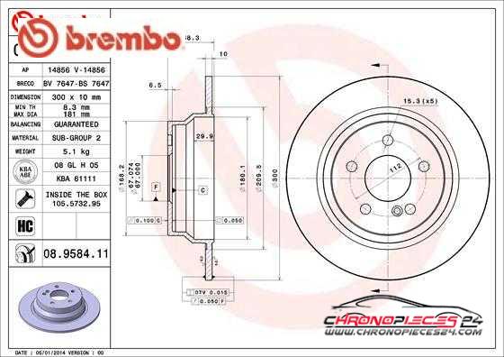 Achat de BREMBO 08.9584.11 Disque de frein pas chères