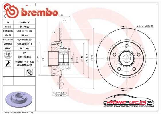 Achat de BREMBO 08.9597.17 Disque de frein pas chères