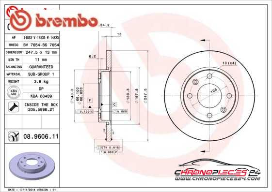 Achat de BREMBO 08.9606.11 Disque de frein pas chères