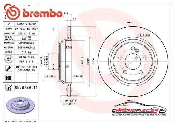 Achat de BREMBO 08.9729.11 Disque de frein pas chères