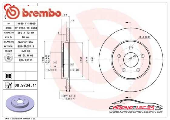 Achat de BREMBO 08.9734.11 Disque de frein pas chères