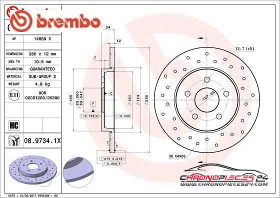 Achat de BREMBO 08.9734.1X Disque de frein pas chères