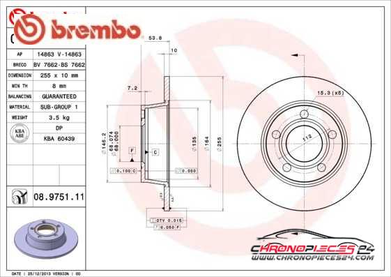 Achat de BREMBO 08.9751.11 Disque de frein pas chères