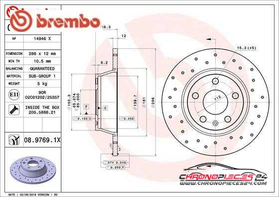 Achat de BREMBO 08.9769.1X Disque de frein pas chères