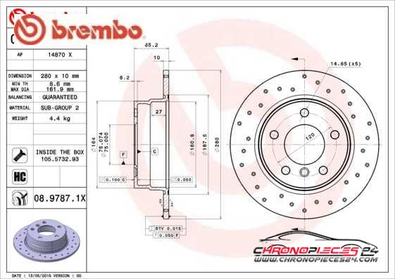 Achat de BREMBO 08.9787.1X Disque de frein pas chères