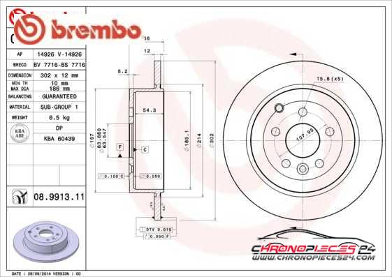 Achat de BREMBO 08.9913.11 Disque de frein pas chères