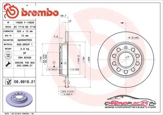 Achat de BREMBO 08.9918.21 Disque de frein pas chères