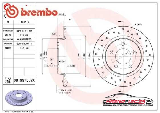 Achat de BREMBO 08.9975.2X Disque de frein pas chères