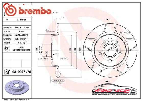 Achat de BREMBO 08.9975.75 Disque de frein pas chères