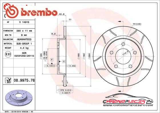 Achat de BREMBO 08.9975.76 Disque de frein pas chères