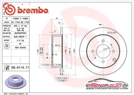 Achat de BREMBO 08.A114.11 Disque de frein pas chères