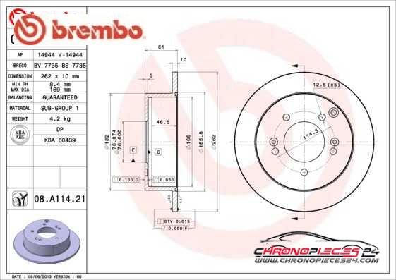 Achat de BREMBO 08.A114.21 Disque de frein pas chères