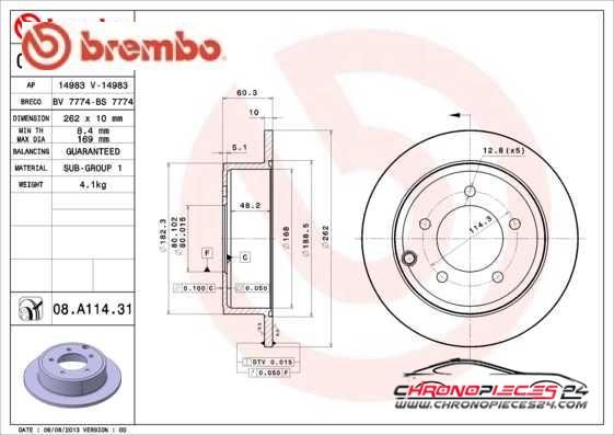 Achat de BREMBO 08.A114.31 Disque de frein pas chères