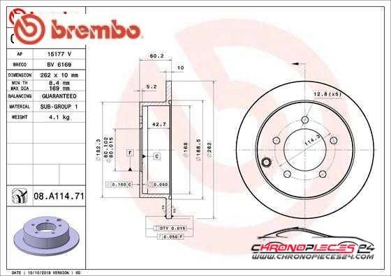 Achat de BREMBO 08.A114.71 Disque de frein pas chères