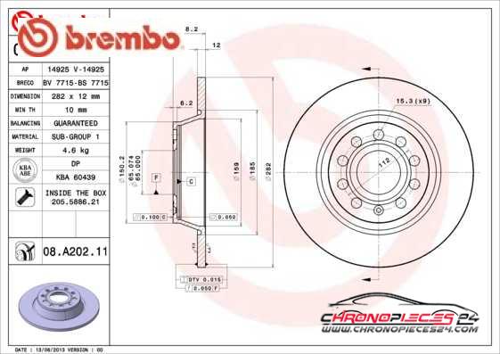 Achat de BREMBO 08.A202.11 Disque de frein pas chères