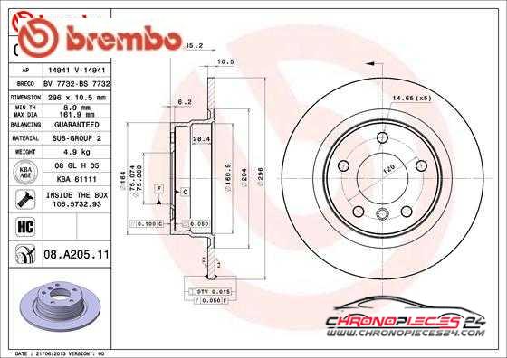 Achat de BREMBO 08.A205.11 Disque de frein pas chères