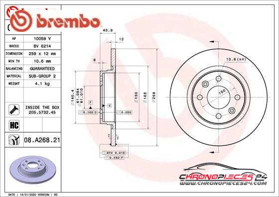 Achat de BREMBO 08.A268.21 Disque de frein pas chères