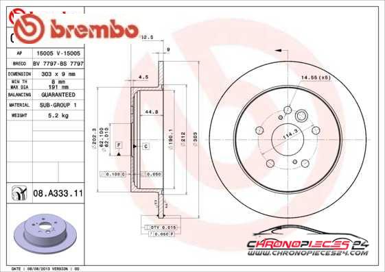 Achat de BREMBO 08.A333.11 Disque de frein pas chères