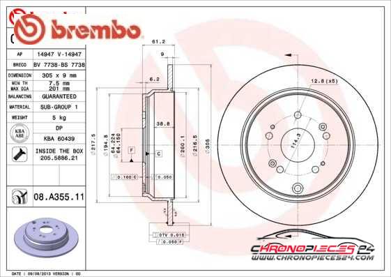 Achat de BREMBO 08.A355.11 Disque de frein pas chères