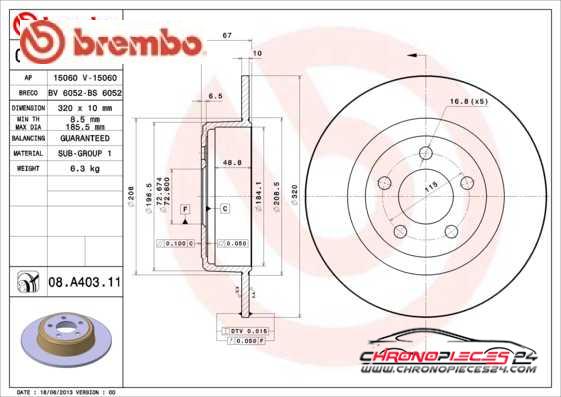 Achat de BREMBO 08.A403.11 Disque de frein pas chères